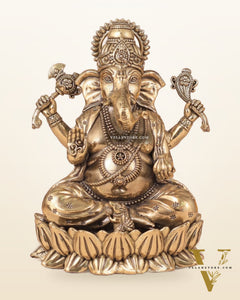 Intricate Ganesha Superfine Brass Idol with Clear Detailing 6'