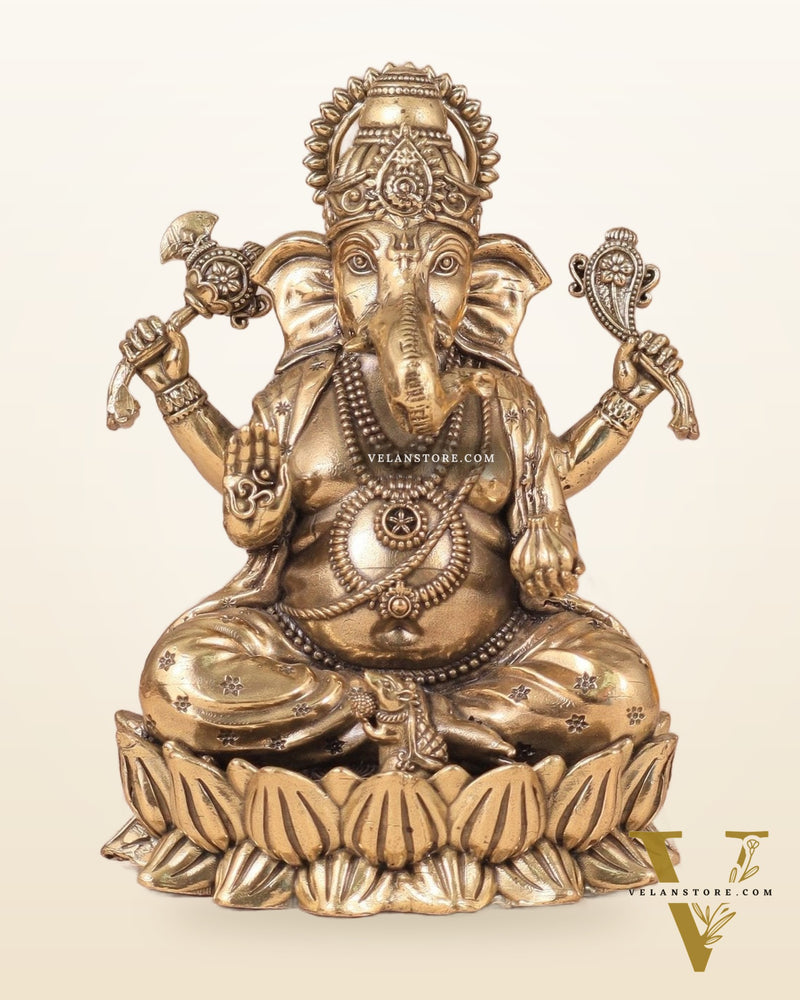Intricate Ganesha Superfine Brass Idol with Clear Detailing 6'