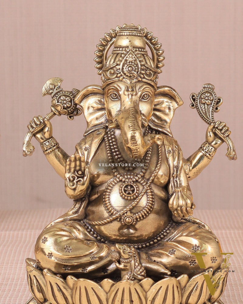 Intricate Ganesha Superfine Brass Idol with Clear Detailing 6'