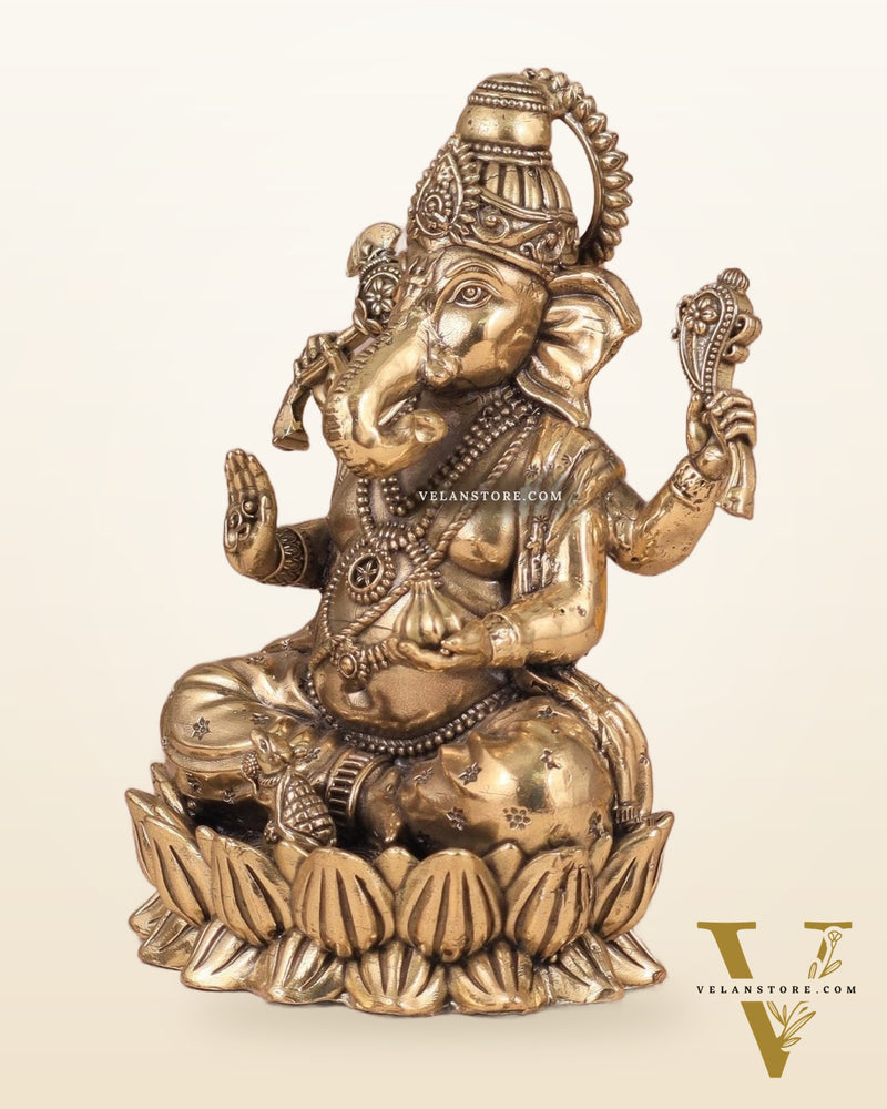 Intricate Ganesha Superfine Brass Idol with Clear Detailing 6'