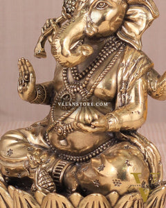 Intricate Ganesha Superfine Brass Idol with Clear Detailing 6'