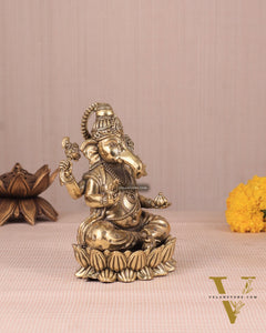 Intricate Ganesha Superfine Brass Idol with Clear Detailing 6'