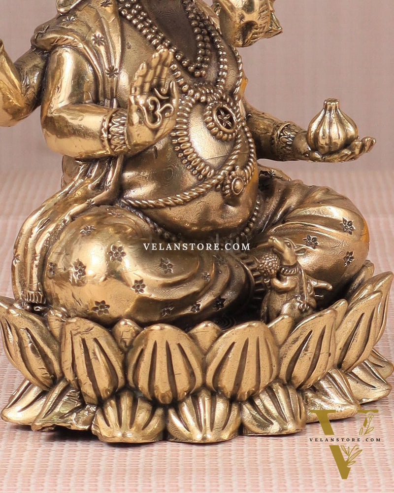 Intricate Ganesha Superfine Brass Idol with Clear Detailing 6'