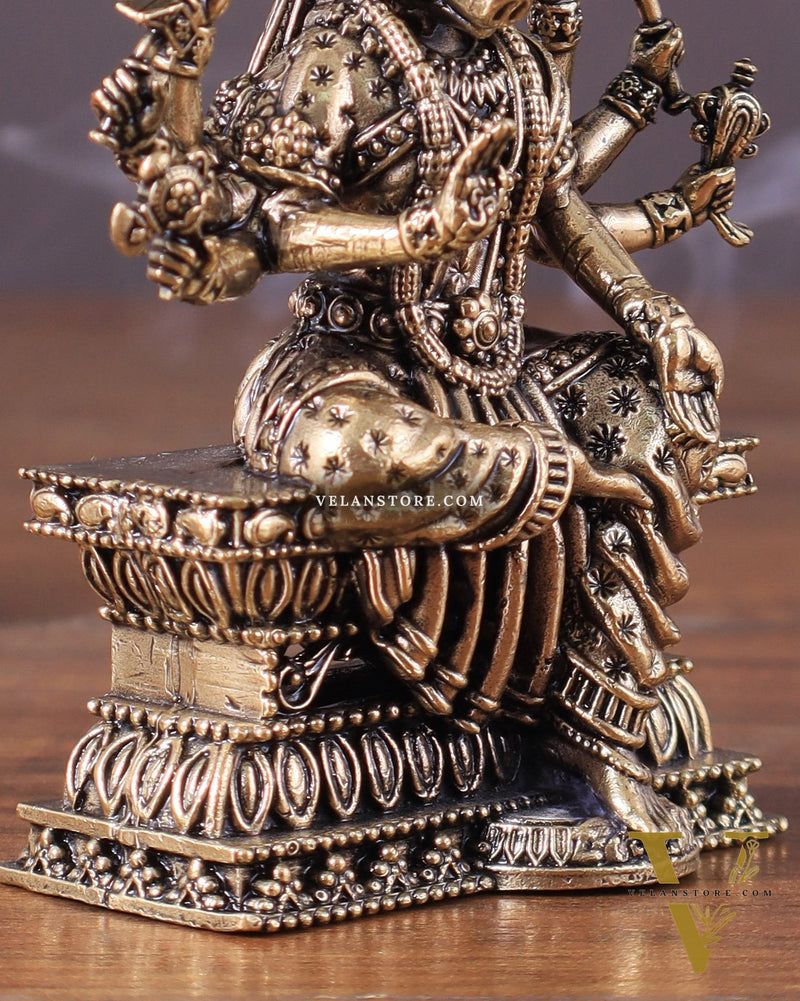 Intricate Hollow-Cast Goddess Varahi Superfine Brass Idol – 4" Tall
