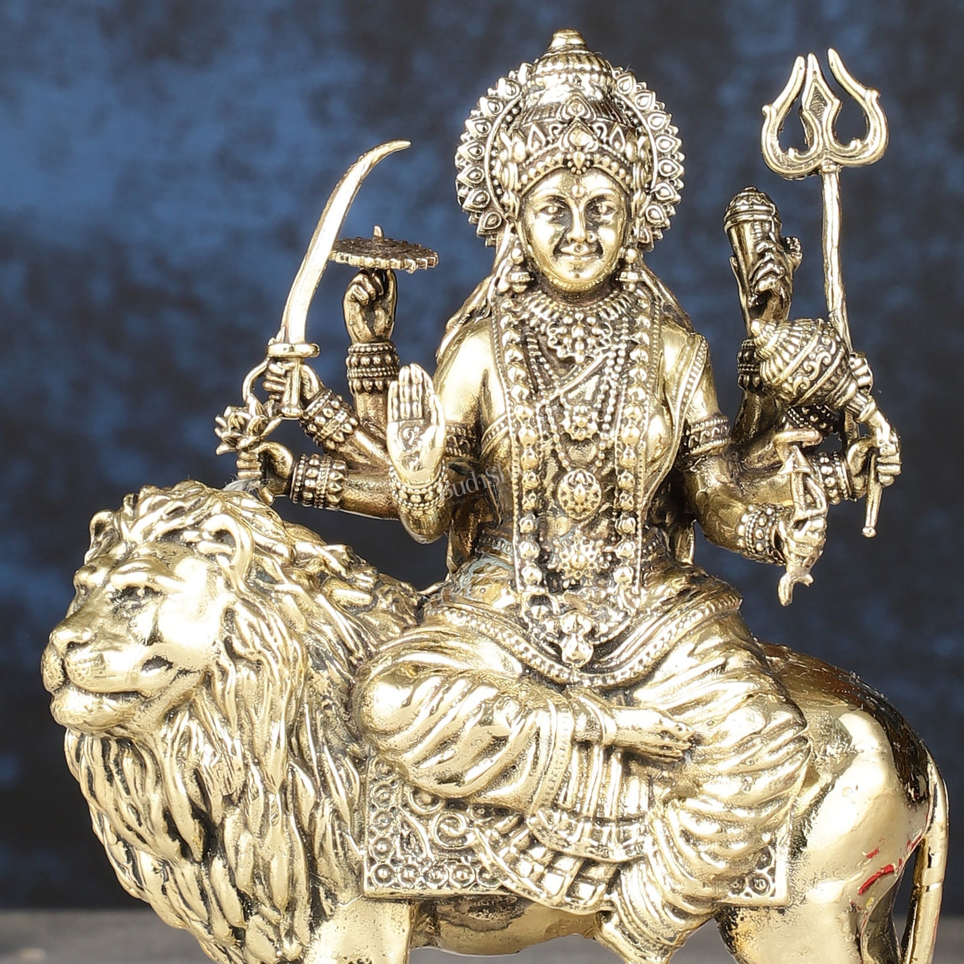 Intricate Lightweight Brass Goddess Durga Idol - 6-inch
