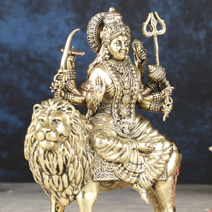 Intricate Lightweight Brass Goddess Durga Idol - 6-inch