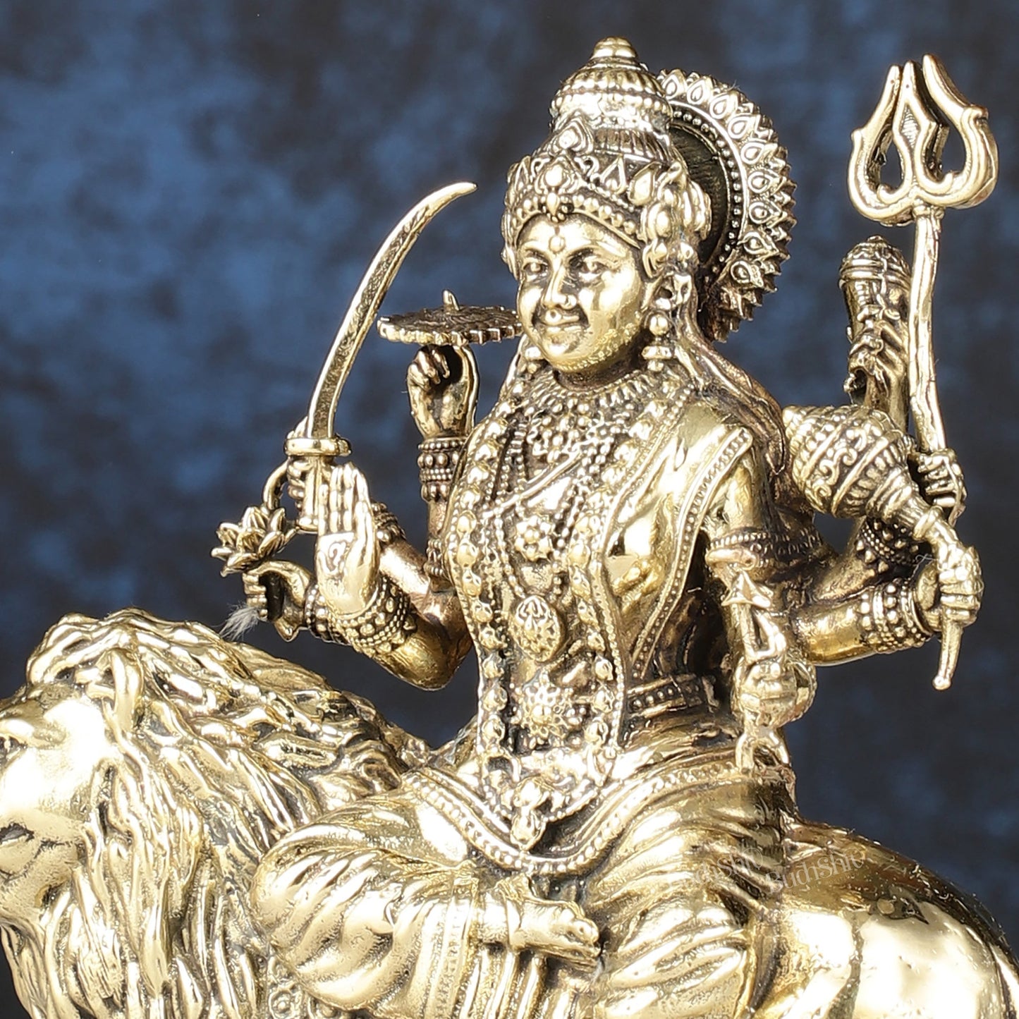 Intricate Lightweight Brass Goddess Durga Idol - 6-inch