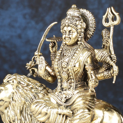 Intricate Lightweight Brass Goddess Durga Idol - 6-inch