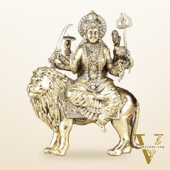 Intricate Lightweight Brass Goddess Durga Idol - 6-inch