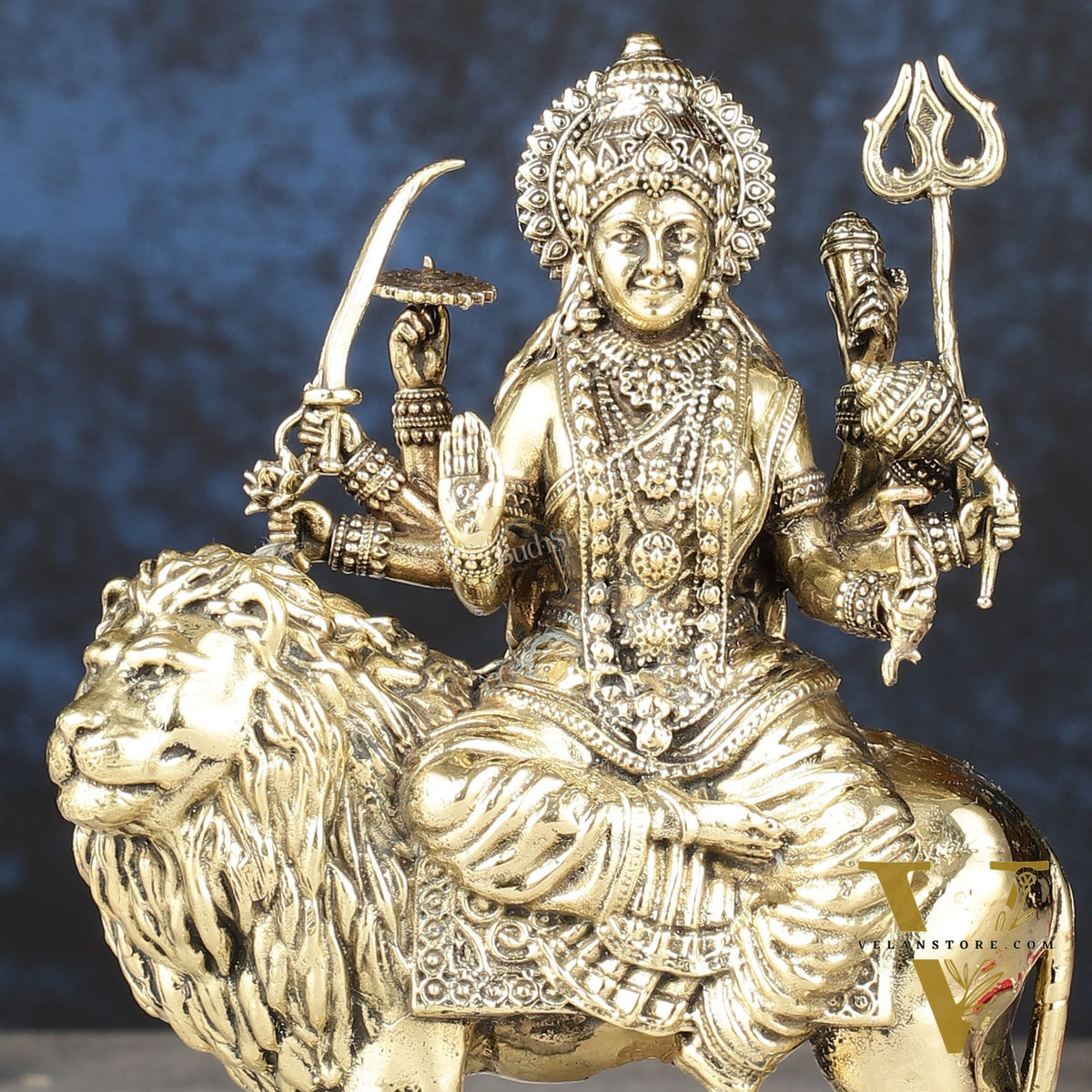 Intricate Lightweight Brass Goddess Durga Idol - 6-inch