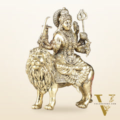 Intricate Lightweight Brass Goddess Durga Idol - 6-inch