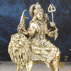 Intricate Lightweight Brass Goddess Durga Idol - 6-inch