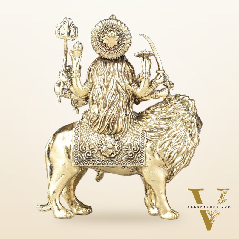 Intricate Lightweight Brass Goddess Durga Idol - 6-inch
