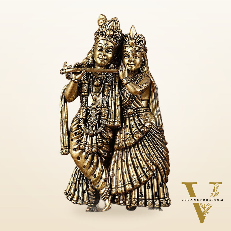 Intricate Lightweight Brass Radha Krishna Idol - 5"