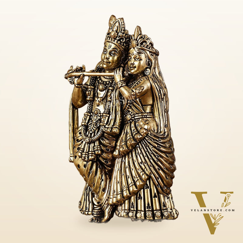 Intricate Lightweight Brass Radha Krishna Idol - 5"