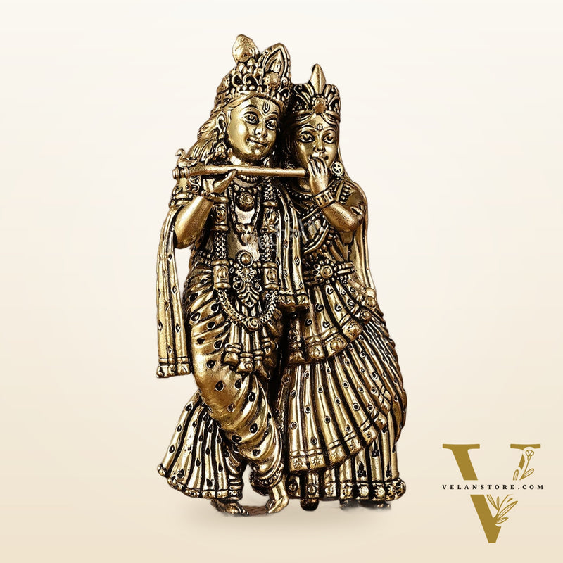 Intricate Lightweight Brass Radha Krishna Idol - 5"