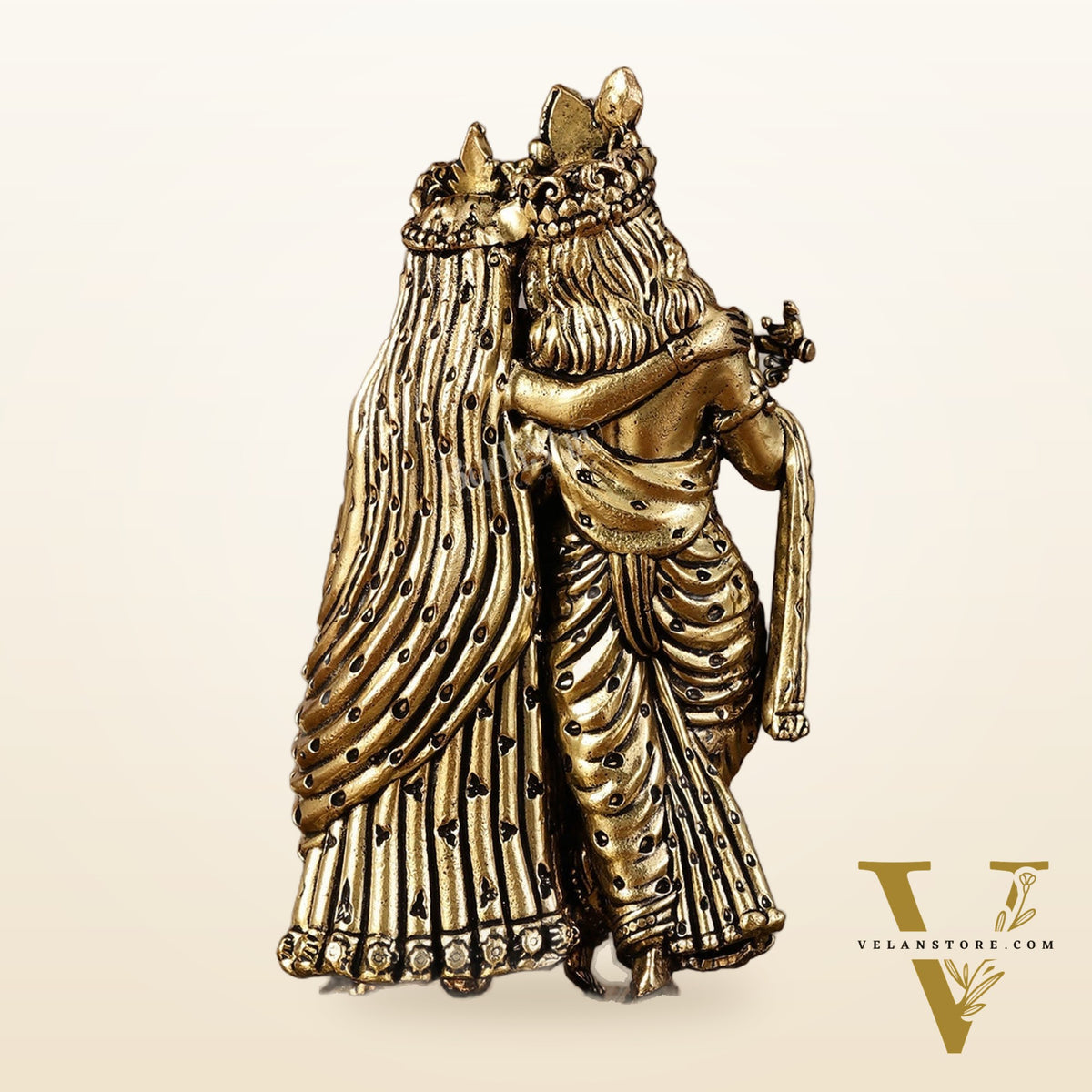 Intricate Lightweight Brass Radha Krishna Idol - 5"