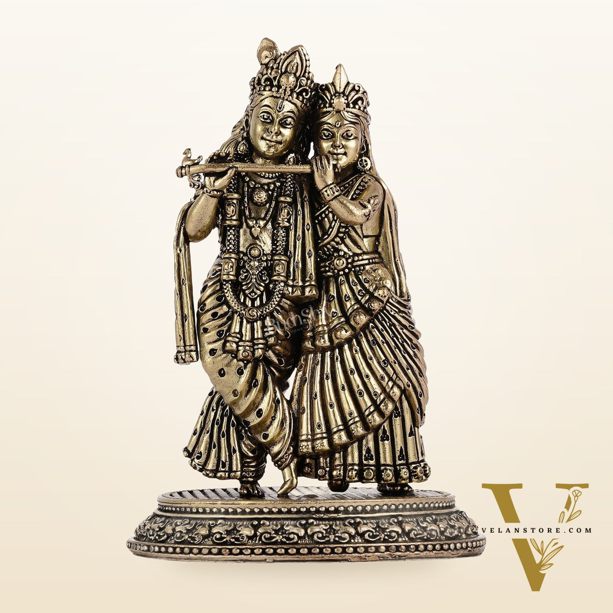 Intricate Lightweight Brass Radha Krishna Idol - 5"