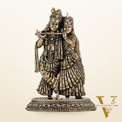 Intricate Lightweight Brass Radha Krishna Idol - 5"