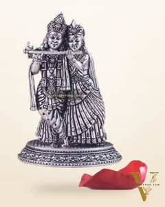 Intricate Lightweight Brass Radha Krishna Idol - 6" silver plated