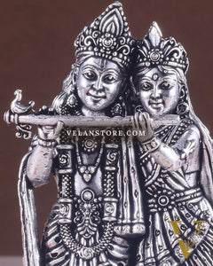 Intricate Lightweight Brass Radha Krishna Idol - 6" silver plated
