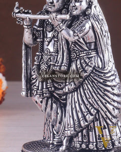 Intricate Lightweight Brass Radha Krishna Idol - 6" silver plated