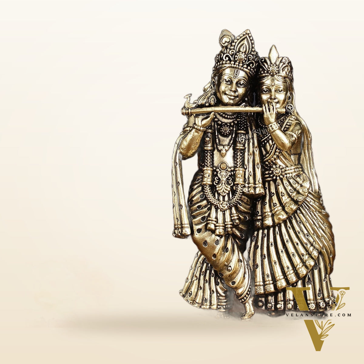Intricate Lightweight Brass Radha Krishna Idol - 6"