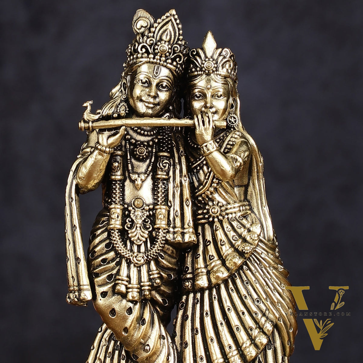 Intricate Lightweight Brass Radha Krishna Idol - 6"