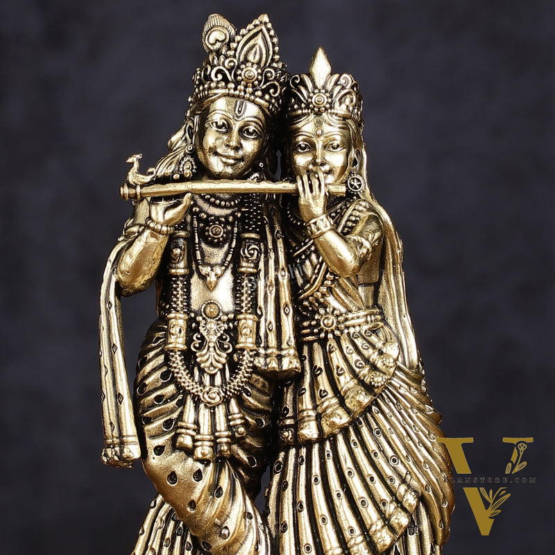 Intricate Lightweight Brass Radha Krishna Idol - 6"