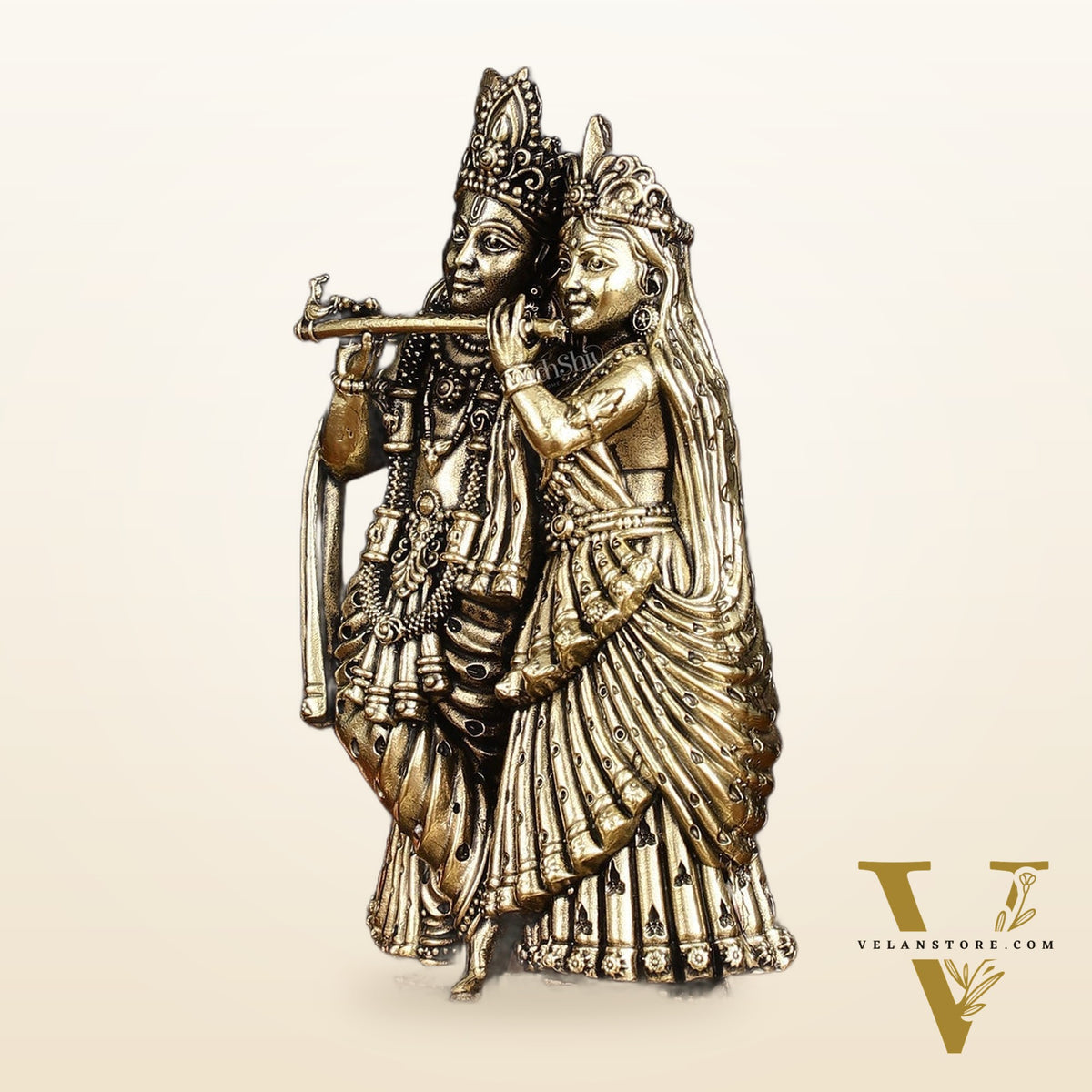 Intricate Lightweight Brass Radha Krishna Idol - 6"
