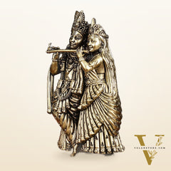 Intricate Lightweight Brass Radha Krishna Idol - 6"