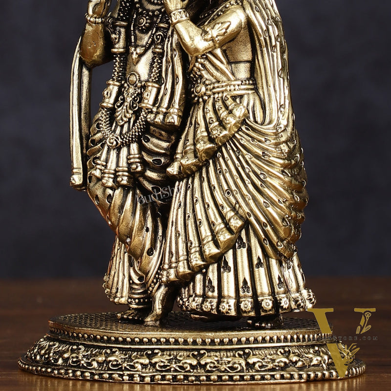 Intricate Lightweight Brass Radha Krishna Idol - 6"