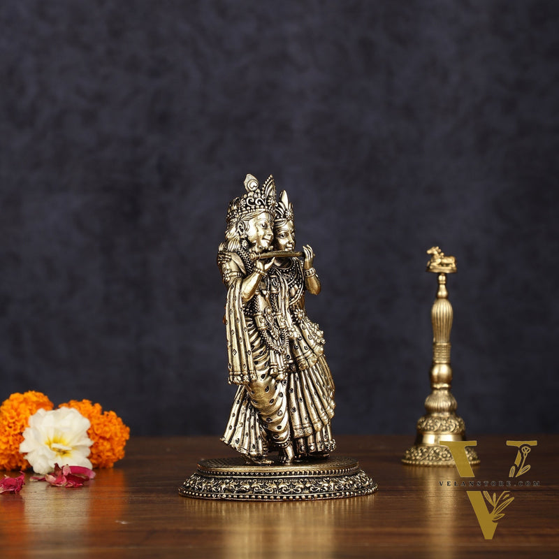 Intricate Lightweight Brass Radha Krishna Idol - 6"