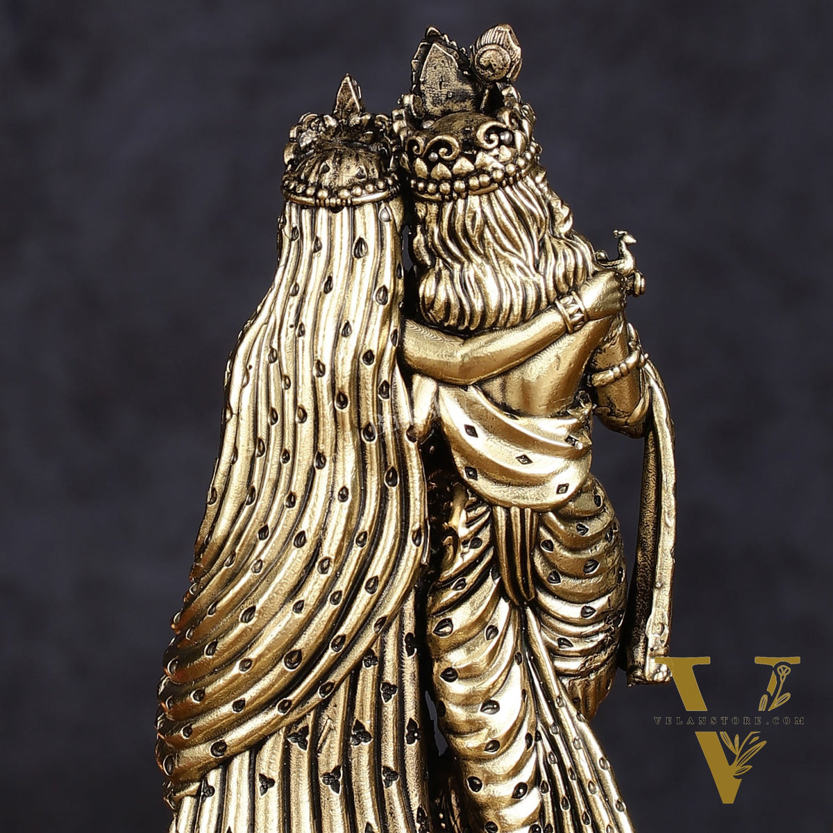 Intricate Lightweight Brass Radha Krishna Idol - 6"
