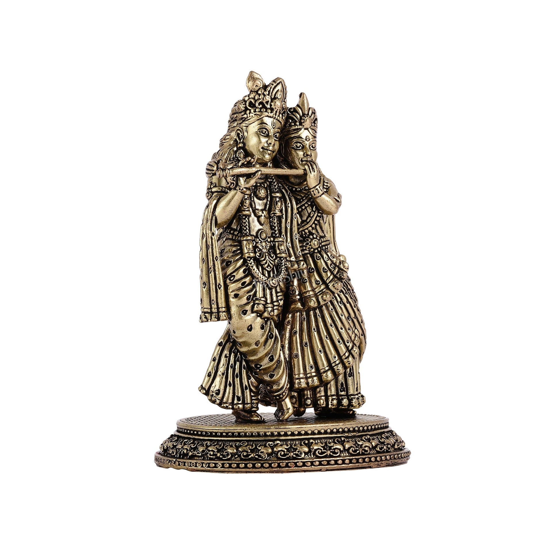 Intricate Lightweight Brass Radha Krishna Idol - 5"