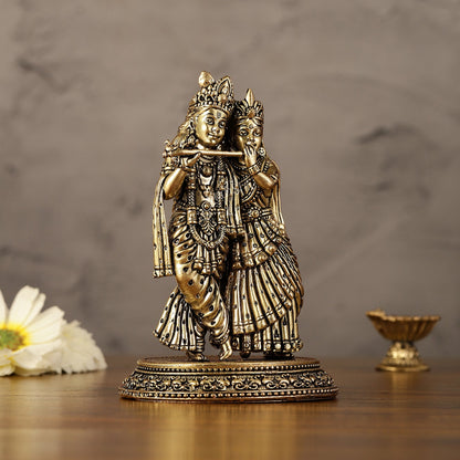 Intricate Lightweight Brass Radha Krishna Idol - 5"