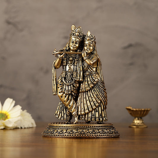 Intricate Lightweight Brass Radha Krishna Idol - 5"