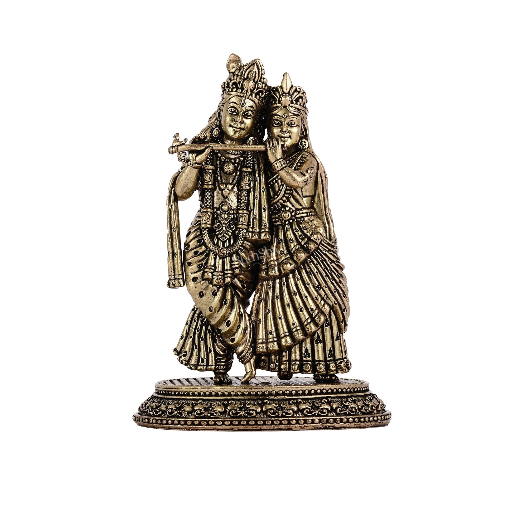 Intricate Lightweight Brass Radha Krishna Idol - 5"