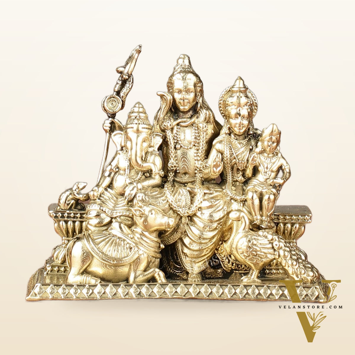Intricate Lightweight Pure Brass Miniature Shiv Parivar Idol - 2-inch