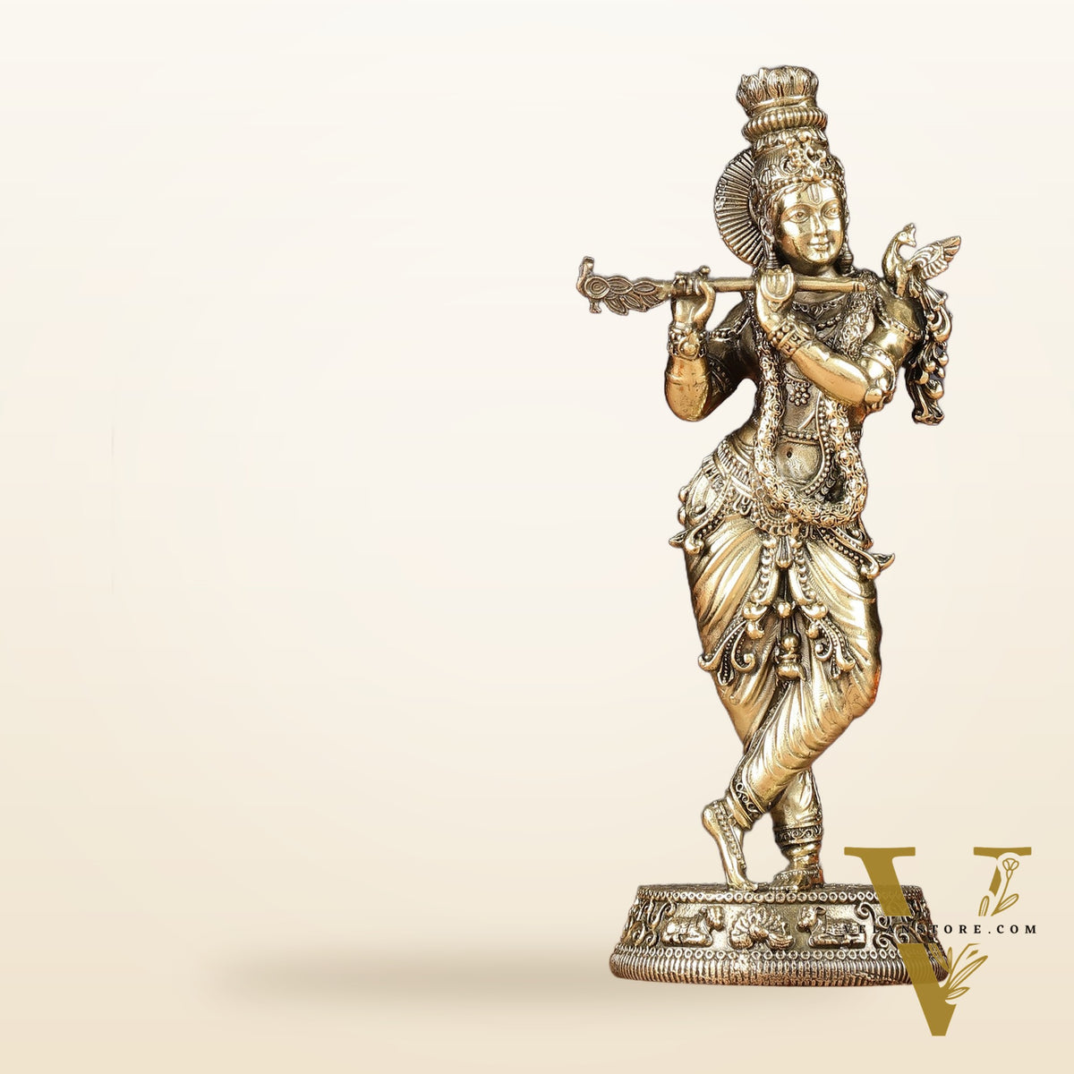 Intricate Pure Brass Lord Krishna Statue - 6.5"