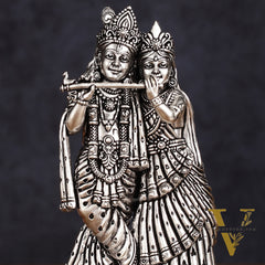 Intricate silver plated Lightweight Brass Radha Krishna Idol - 5"