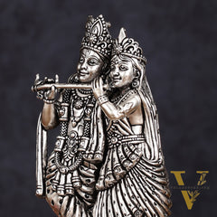 Intricate silver plated Lightweight Brass Radha Krishna Idol - 5"