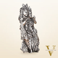Intricate silver plated Lightweight Brass Radha Krishna Idol - 5"
