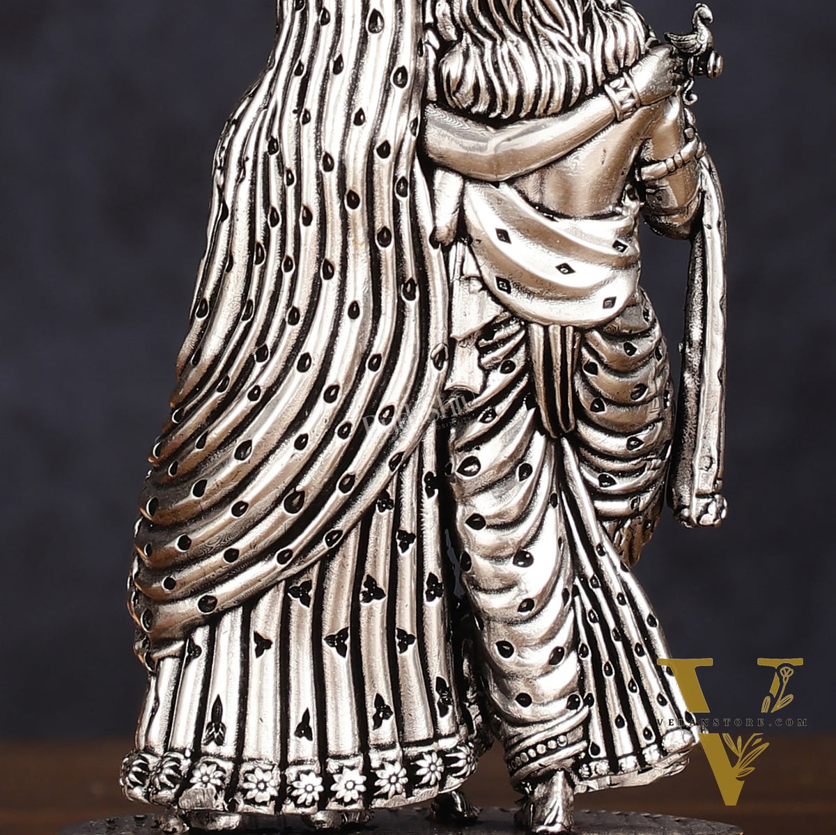 Intricate silver plated Lightweight Brass Radha Krishna Idol - 5"