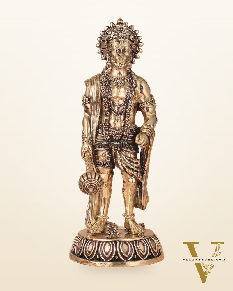 Intricate Standing Hanuman Ji Brass Sculpture - 10.5"