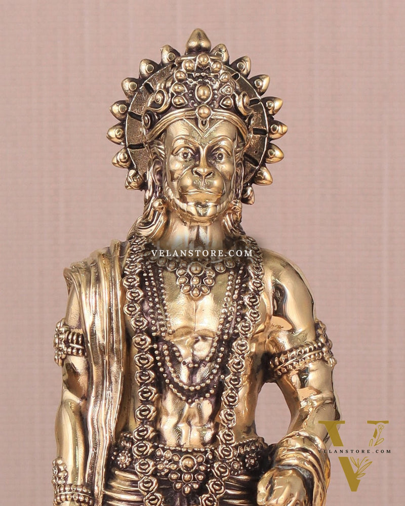 Intricate Standing Hanuman Ji Brass Sculpture - 10.5"