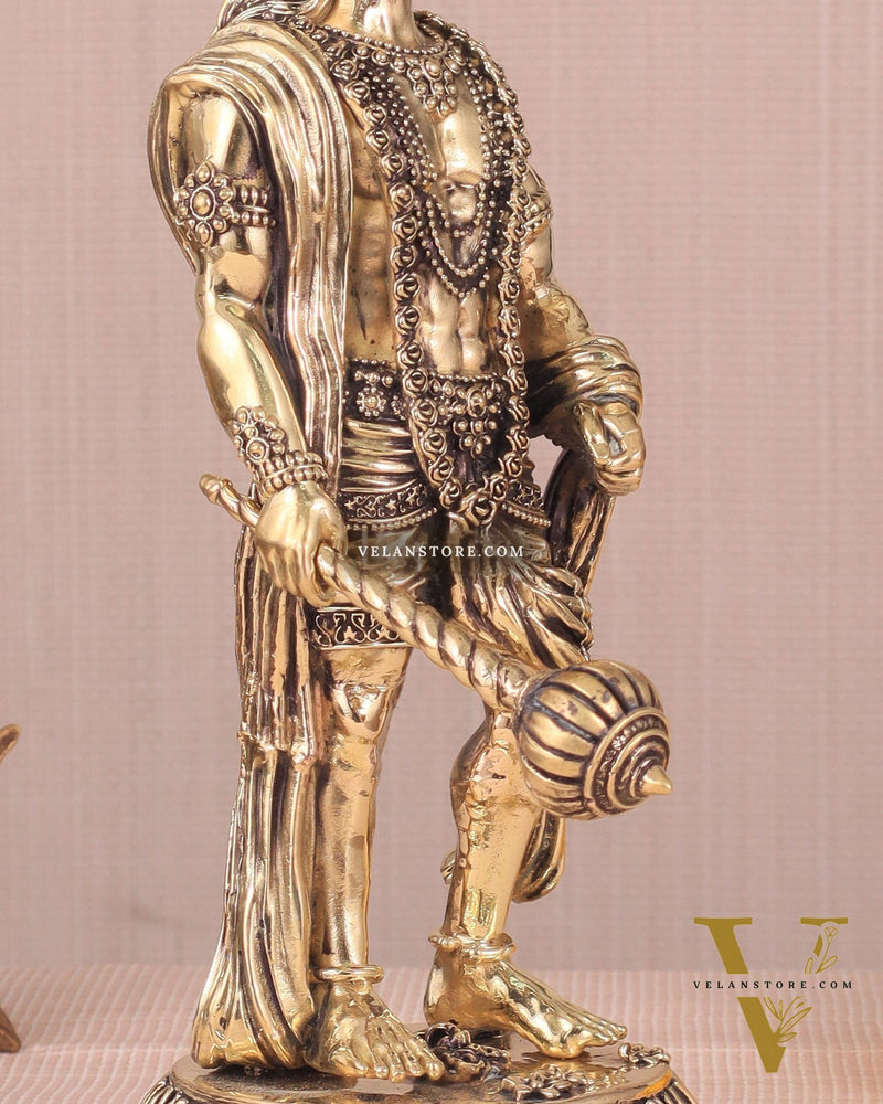 Intricate Standing Hanuman Ji Brass Sculpture - 10.5"