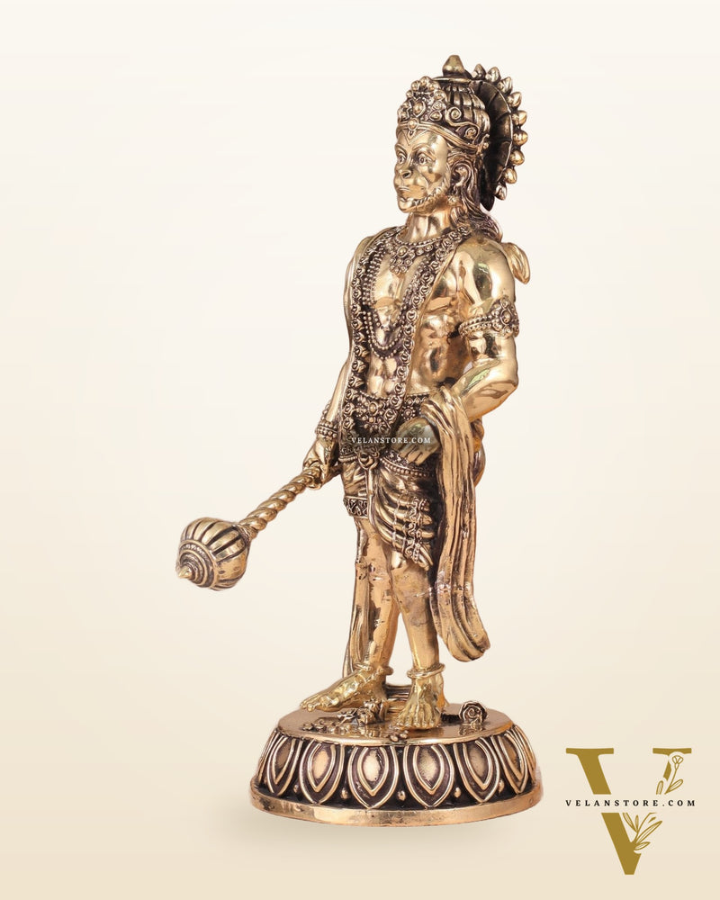 Intricate Standing Hanuman Ji Brass Sculpture - 10.5"