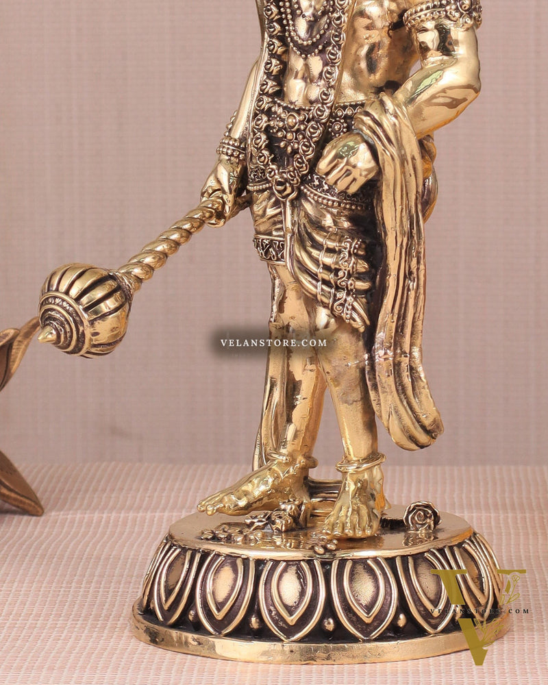 Intricate Standing Hanuman Ji Brass Sculpture - 10.5"