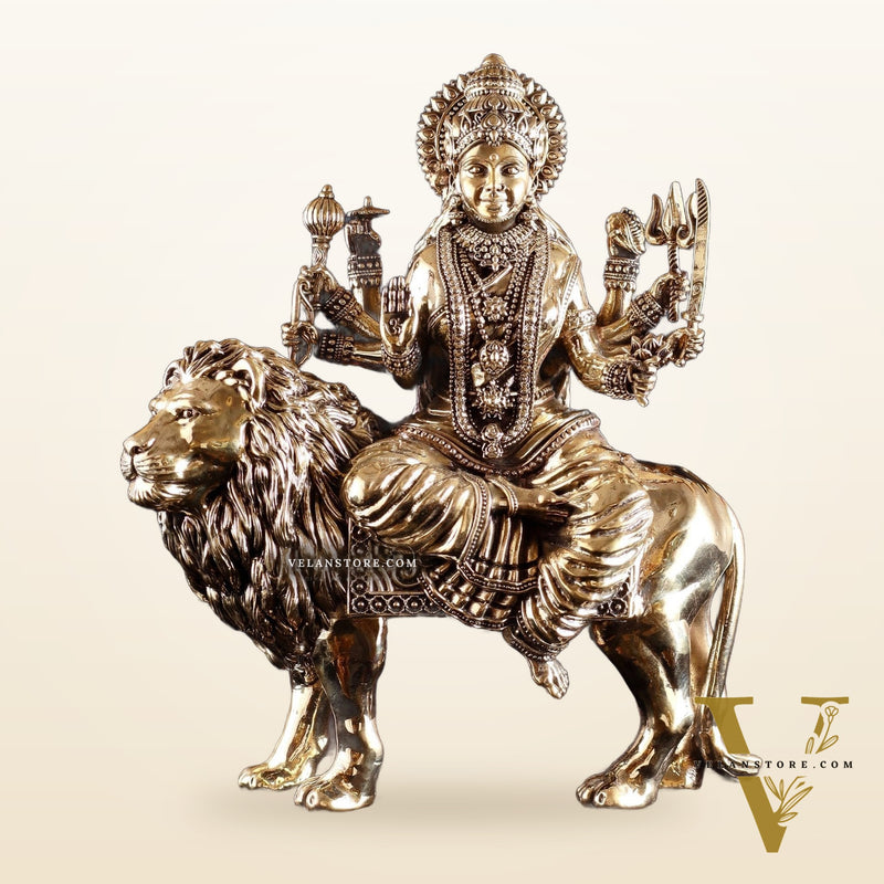 Intricate Superfine Brass Goddess Durga Sherawali Mata Idol 12"
